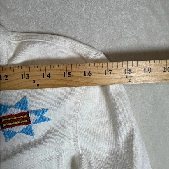 Women’s Polo Ralph Lauren White Jean Jacket Western Southwest Embroidered Bead - Picture 9 of 11